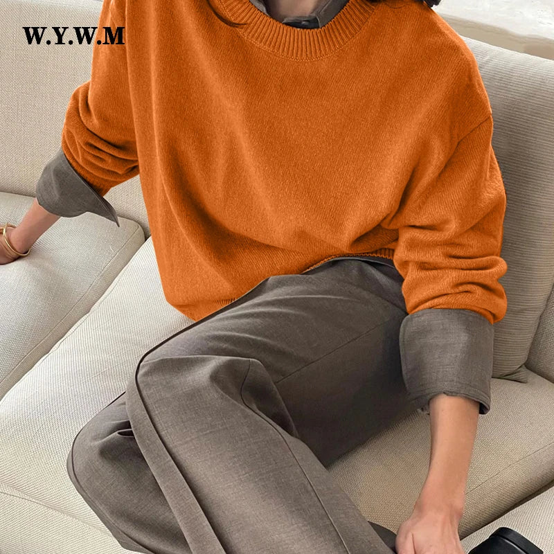 WYWM Winter Warm Knitted O Neck Sweater Women 2023 Korean Elegant Basic Pullovers Ladies Loose Soft New Green Female Clothing