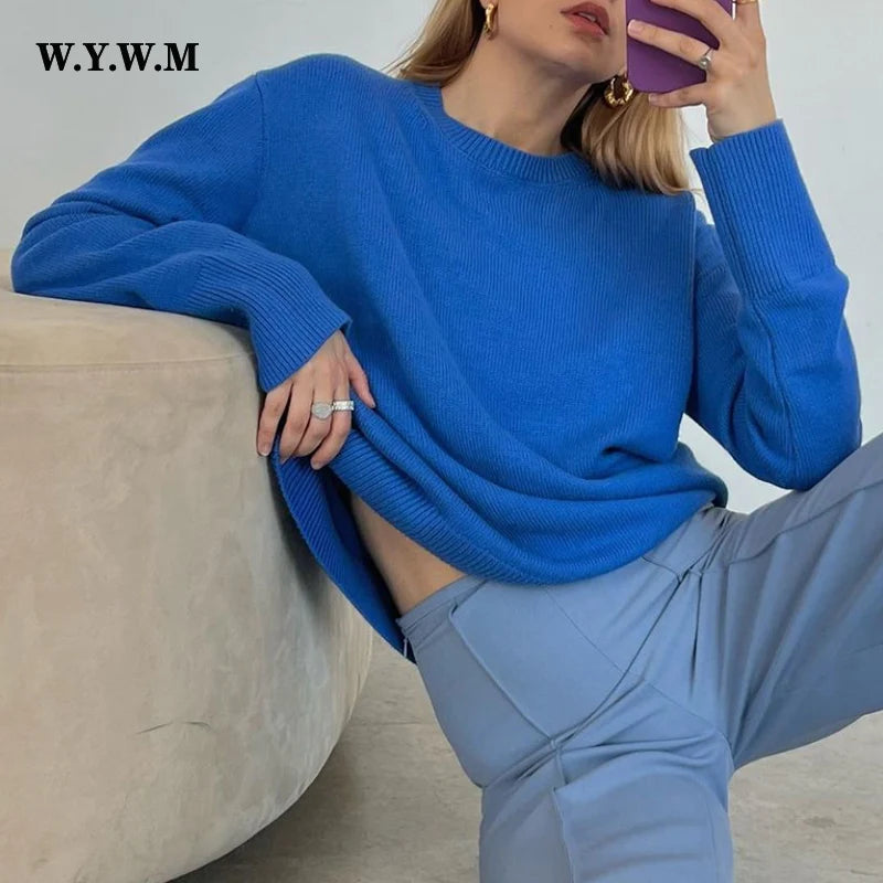 WYWM Winter Warm Knitted O Neck Sweater Women 2023 Korean Elegant Basic Pullovers Ladies Loose Soft New Green Female Clothing