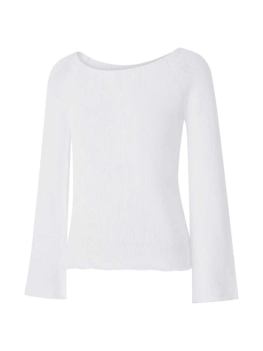 Women's Knitted  Off Shoulder Sweater Tops Long Sleeve Solid Color See-Through Pullovers for Young Ladies Autumn Streetwear Y2k