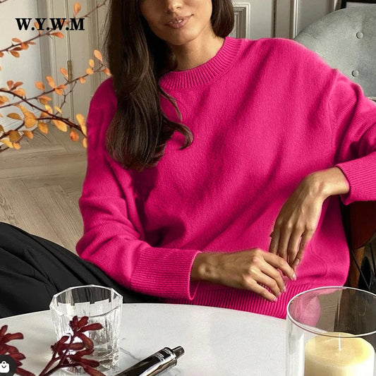 WYWM Winter Warm Knitted O Neck Sweater Women 2023 Korean Elegant Basic Pullovers Ladies Loose Soft New Green Female Clothing